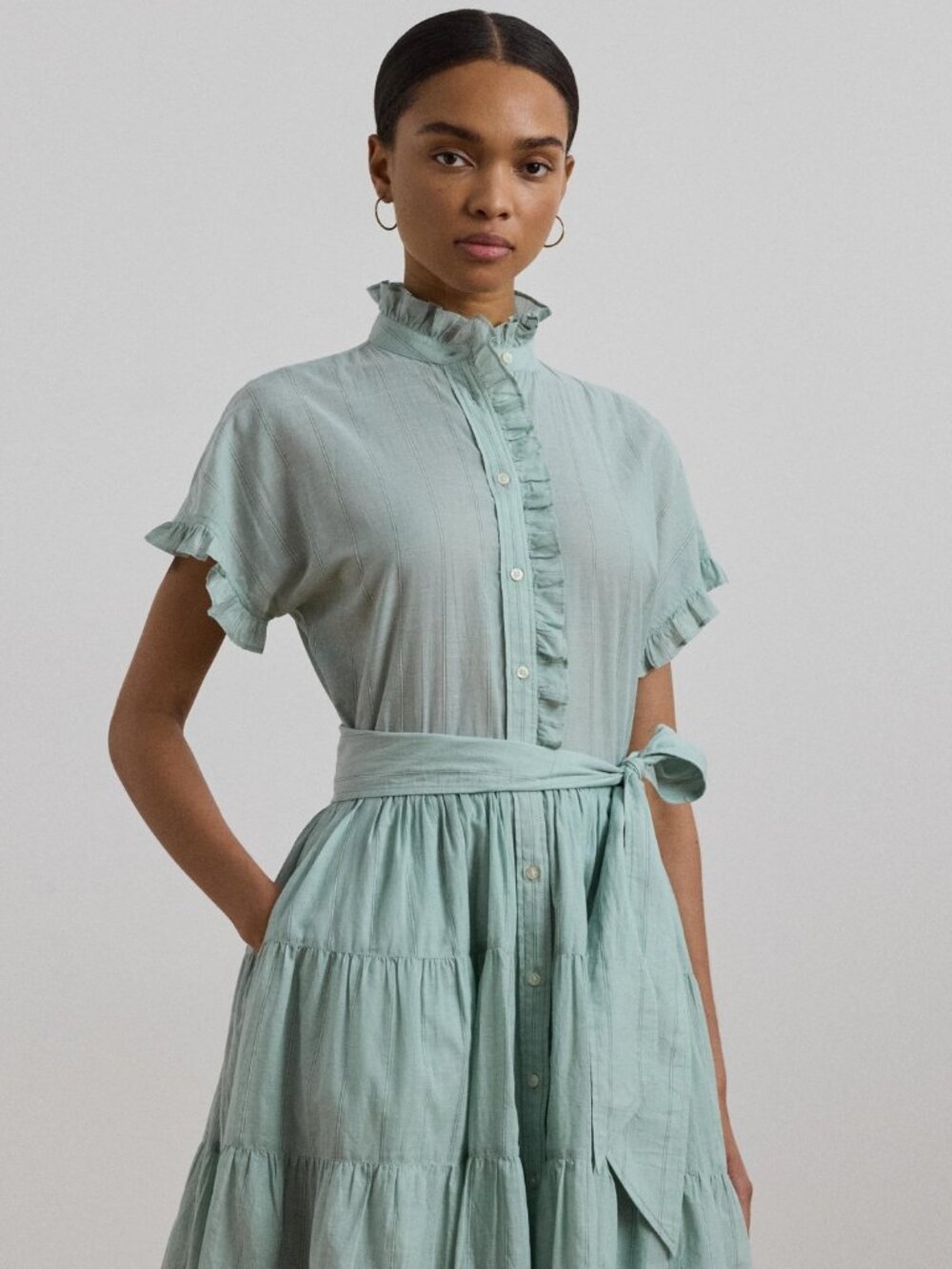 Lauren Ralph Lauren Women's Striped Ruffle-Trim Voile Shirtdress Size 16 - Picture 3 of 7